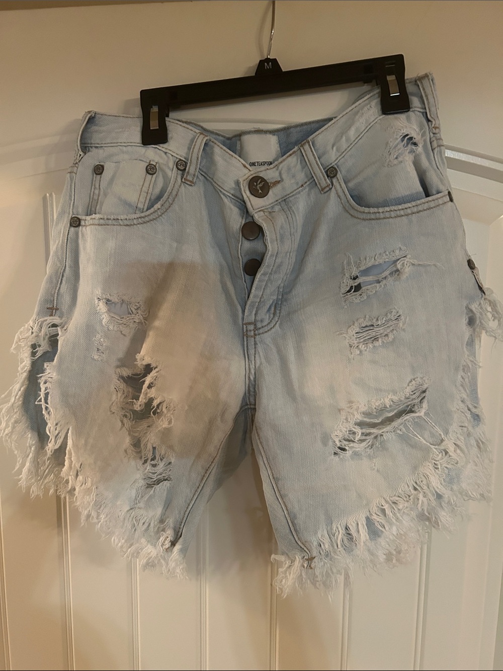 One Teaspoon Light Wash Ripped High-Rise Denim Shorts